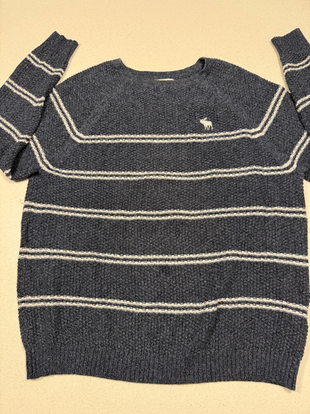 Abercrombie & Fitch Navy and White Striped Crewneck Sweater